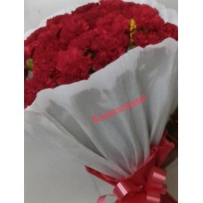 50 Red Carnation Bunch With 2 layer White Paper Packing